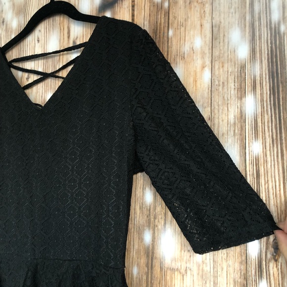 love, Fire Black Lace 3/4 Sleeve Skater Dress - Picture 4 of 11